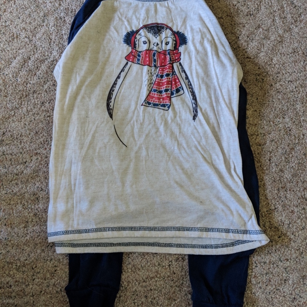 Cute pajama top, with navy sleeves and penguin